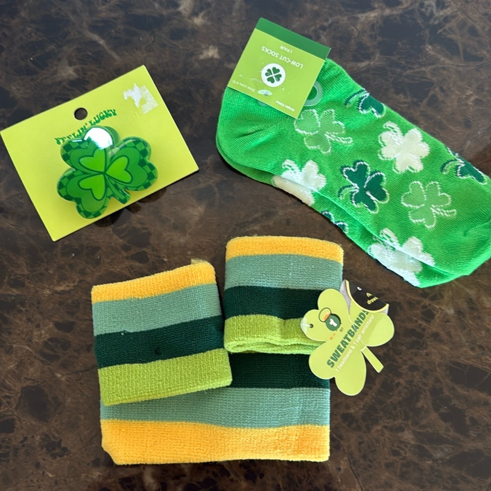 New! St. Patrick’s Day Bundle- Hair Accessories and Green Shamrock Lowcut Socks